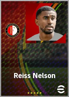 Reiss Nelson eFootball 2026 player card, 74 OVR RWF