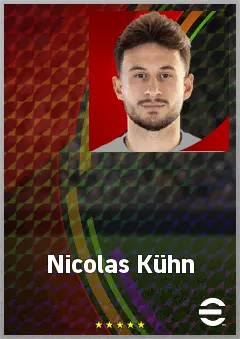 Nicolas Kühn eFootball 2026 player card, 74 OVR RWF