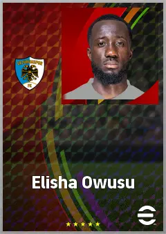 Elisha Owusu eFootball 2026 player card, 72 OVR DMF
