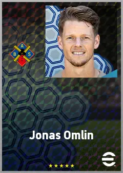 Jonas Omlin eFootball 2026 player card, 74 OVR GK