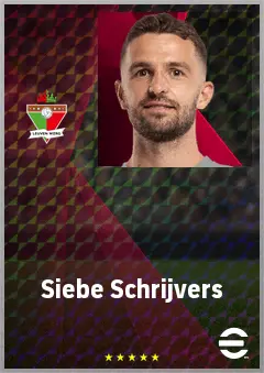 Siebe Schrijvers eFootball 2026 player card, 71 OVR CMF