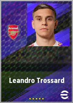 Leandro Trossard eFootball 2026 player card, 77 OVR LWF