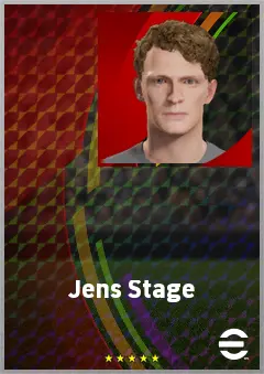 Jens Stage eFootball 2026 player card, 74 OVR CMF