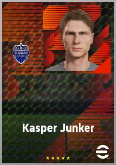 Kasper Junker eFootball 2026 player card, 70 OVR CF