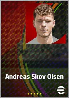 Andreas Skov Olsen eFootball 2026 player card, 74 OVR RWF