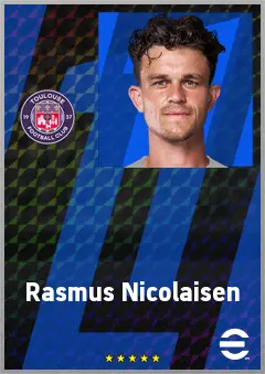 Rasmus Nicolaisen eFootball 2026 player card, 74 OVR CB