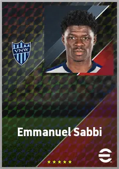 Emmanuel Sabbi eFootball 2026 player card, 72 OVR RWF