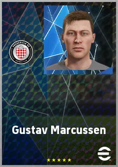 Gustav Marcussen eFootball 2026 player card, 68 OVR LWF