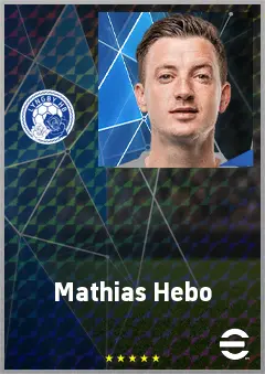 Mathias Hebo eFootball 2026 player card, 67 OVR CMF