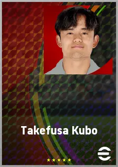Kubo Takefusa eFootball 2026 player card, 77 OVR RWF