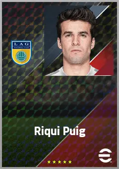 Riqui Puig eFootball 2026 player card, 77 OVR AMF