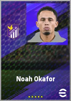 Noah Okafor eFootball 2026 player card, 75 OVR LWF