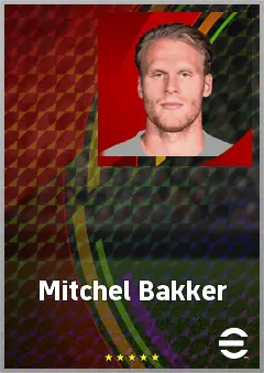 Mitchel Bakker eFootball 2026 player card, 73 OVR LB
