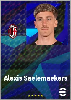 Alexis Saelemaekers eFootball 2026 player card, 77 OVR RMF