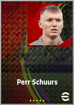 Perr Schuurs eFootball 2026 player card, 76 OVR CB