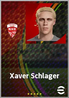 Xaver Schlager eFootball 2026 player card, 77 OVR CMF