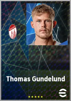 Thomas Gundelund eFootball 2026 player card, 68 OVR RB