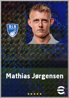 Mathias Jørgensen eFootball 2026 player card, 70 OVR RWF
