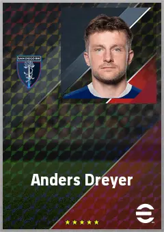 Anders Dreyer eFootball 2026 player card, 76 OVR RWF
