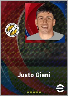 Justo Giani eFootball 2026 player card, 74 OVR RWF
