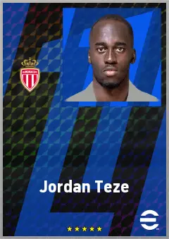 Jordan Teze eFootball 2026 player card, 75 OVR RB