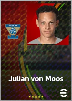 Julian von Moos eFootball 2026 player card, 70 OVR RWF
