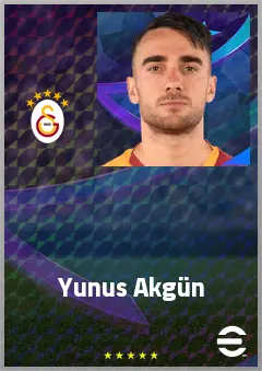 Yunus Akgün eFootball 2026 player card, 74 OVR RWF