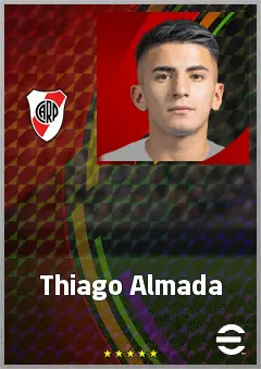 Thiago Almada eFootball 2026 player card, 77 OVR AMF