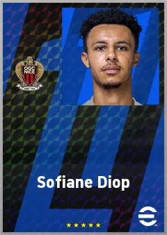 Sofiane Diop eFootball 2026 player card, 74 OVR LWF