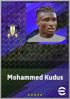 Mohammed Kudus eFootball 2026 player card, 77 OVR RWF