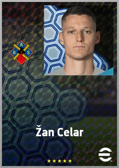 Žan Celar eFootball 2026 player card, 72 OVR CF