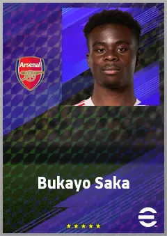 Bukayo Saka eFootball 2026 player card, 81 OVR RWF