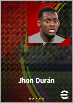 Jhon Durán eFootball 2026 player card, 77 OVR CF