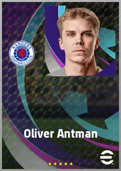 Oliver Antman eFootball 2026 player card, 72 OVR RWF