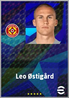 Leo Østigård eFootball 2026 player card, 74 OVR CB