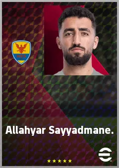 Allahyar Sayyadmane. eFootball 2026 player card, 73 OVR LWF