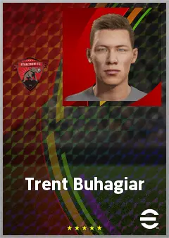 Trent Buhagiar eFootball 2026 player card, 69 OVR RWF