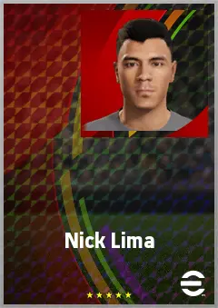 Nick Lima eFootball 2026 player card, 72 OVR RB