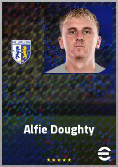 Alfie Doughty eFootball 2026 player card, 72 OVR LMF