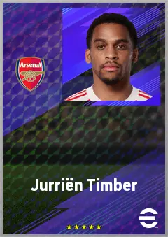 Jurriën Timber eFootball 2026 player card, 80 OVR RB