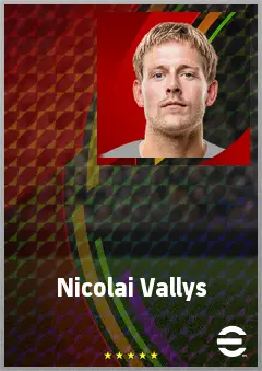 Nicolai Vallys eFootball 2026 player card, 74 OVR AMF