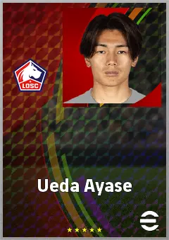 Ueda Ayase eFootball 2026 player card, 76 OVR CF