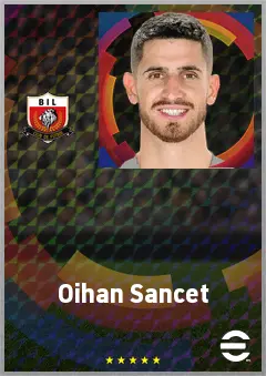 Oihan Sancet eFootball 2026 player card, 77 OVR AMF