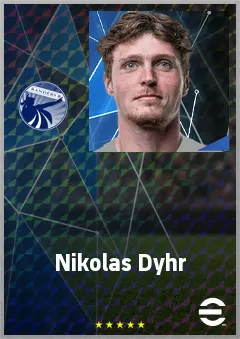 Nikolas Dyhr eFootball 2026 player card, 70 OVR LB
