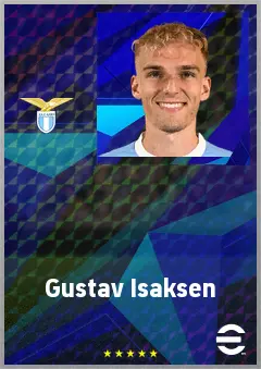 Gustav Isaksen eFootball 2026 player card, 73 OVR RWF