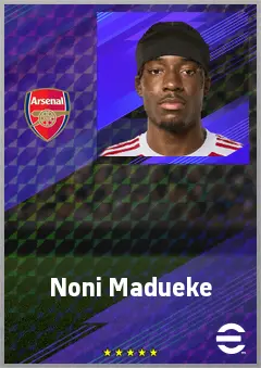 Noni Madueke eFootball 2026 player card, 77 OVR RWF