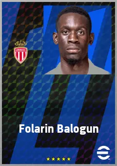 Folarin Balogun eFootball 2026 player card, 77 OVR CF