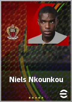 Niels Nkounkou eFootball 2026 player card, 72 OVR LB
