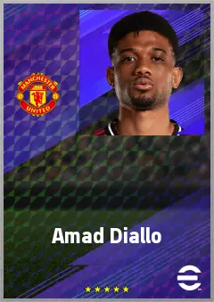 Amad Diallo eFootball 2026 player card, 75 OVR RWF