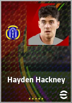 Hayden Hackney eFootball 2026 player card, 74 OVR DMF